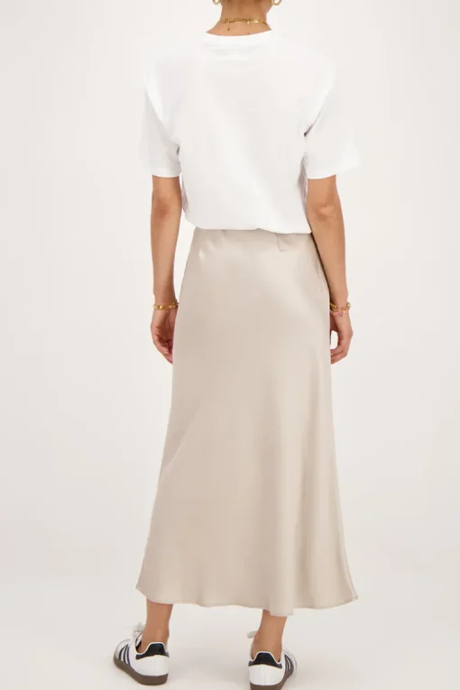 Beige Midi Satijnen Rok
