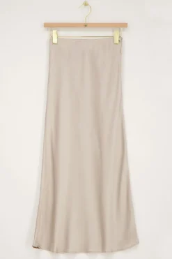 Beige Midi Satijnen Rok