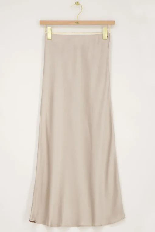 Beige Midi Satijnen Rok