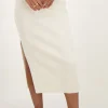 Beige Midi Skirt Met Split En Rib