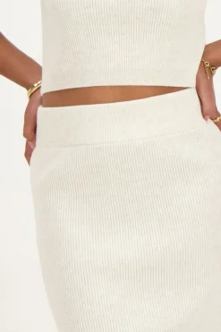 Beige Midi Skirt Met Split En Rib