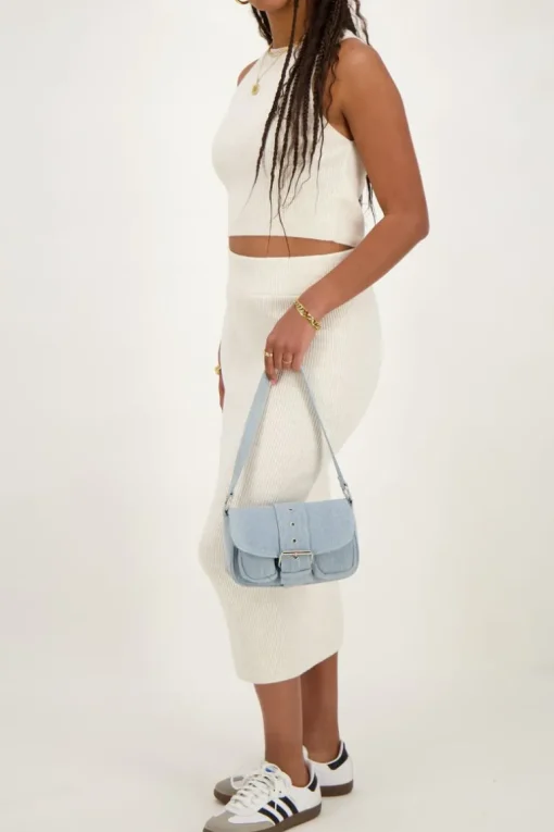 Beige Midi Skirt Met Split En Rib