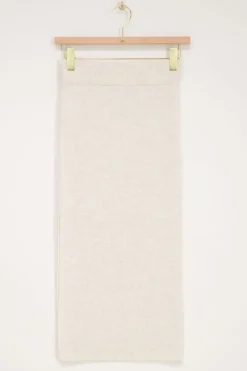 Beige Midi Skirt Met Split En Rib