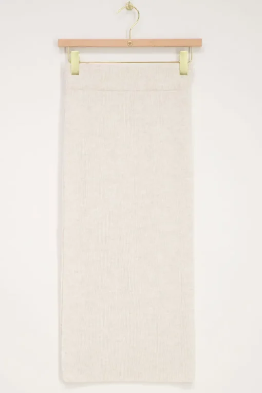 Beige Midi Skirt Met Split En Rib