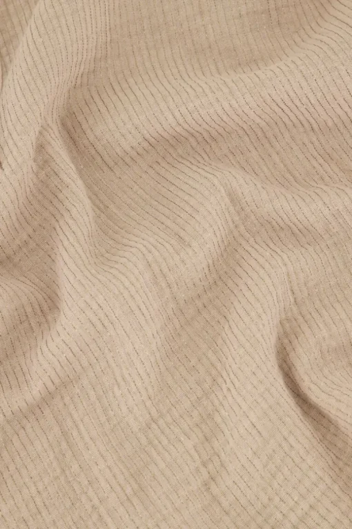 Beige Mousseline Blouse Met Lurex Pinstripe