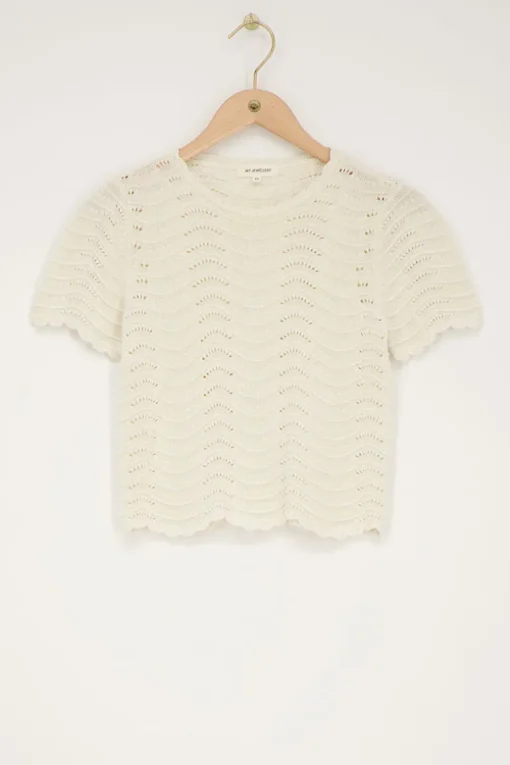 Beige Open Gebreid T-shirt Met Lurex