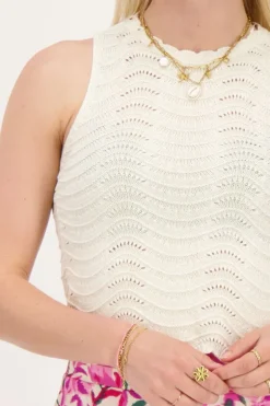 Beige Open Gebreide Top Met Lurex