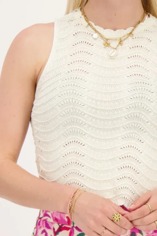 Beige Open Gebreide Top Met Lurex