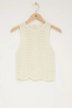 Beige Open Gebreide Top Met Lurex