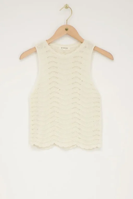 Beige Open Gebreide Top Met Lurex