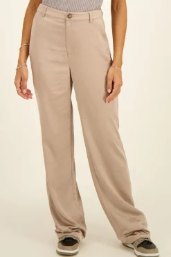 Beige Pantalon Satijn Look