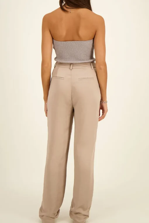 Beige Pantalon Satijn Look