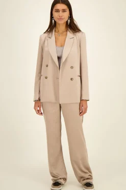 Beige Pantalon Satijn Look