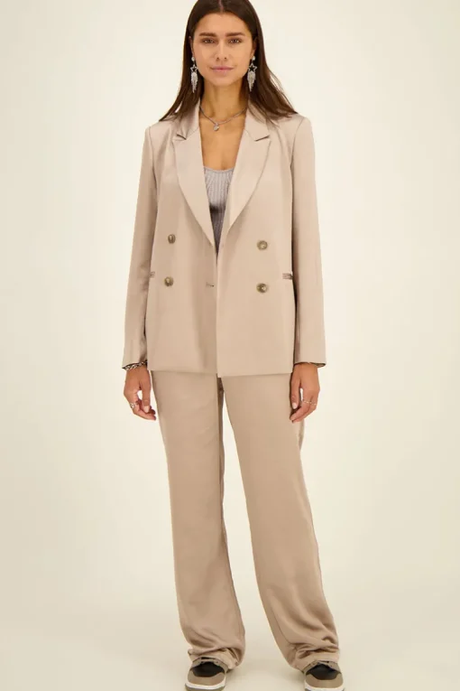 Beige Pantalon Satijn Look