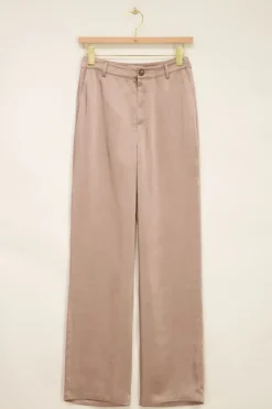 Beige Pantalon Satijn Look