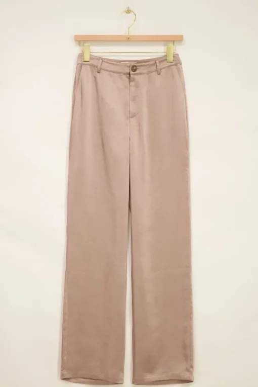 Beige Pantalon Satijn Look