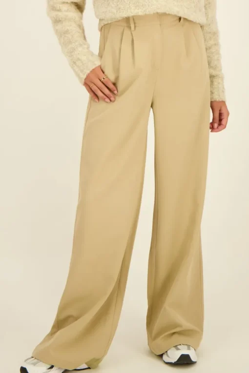 Beige Pantalon Wide Leg