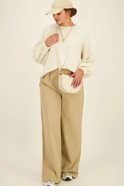Beige Pantalon Wide Leg