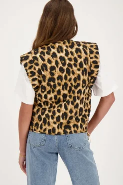 Beige Panterprint Gilet Met Strikjes