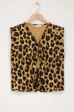 Beige Panterprint Gilet Met Strikjes
