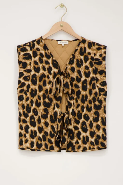 Beige Panterprint Gilet Met Strikjes