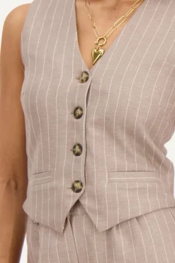 Beige Pinstripe Gilet