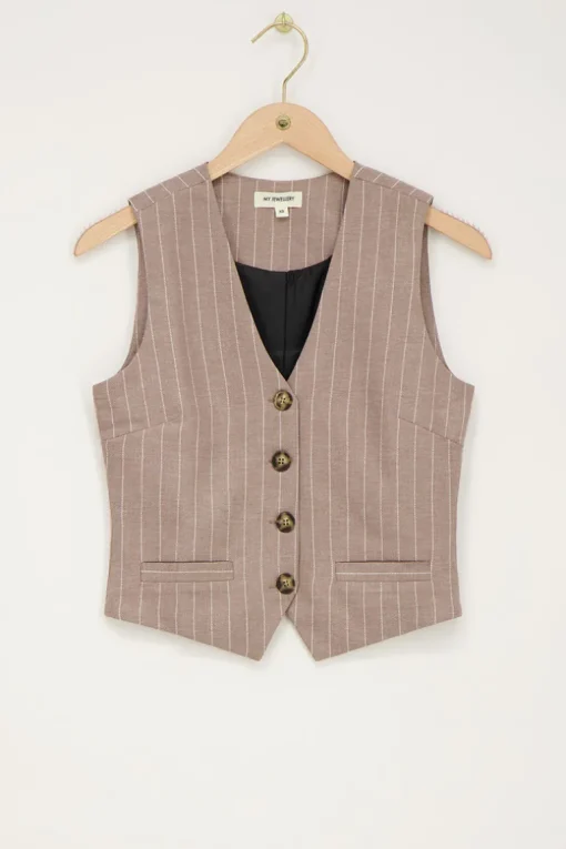 Beige Pinstripe Gilet