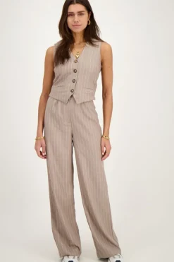 Beige Pinstripe Pantalon
