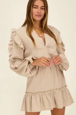 Beige Rok Met Ruffles & Glans