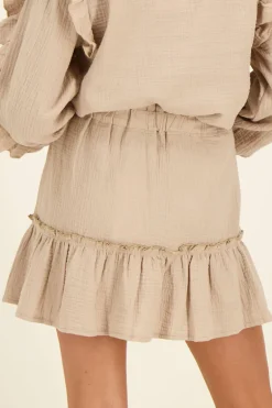 Beige Rok Met Ruffles & Glans