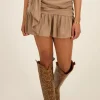 Beige Satijnen Look Rok Met Plooi