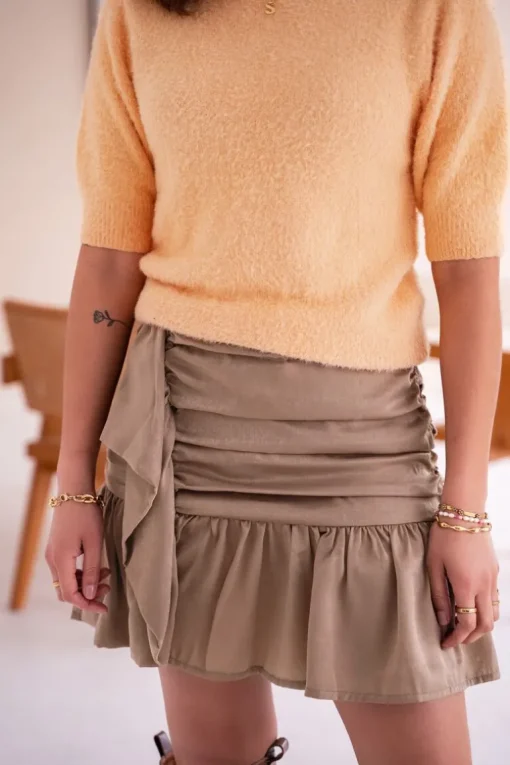 Beige Satijnen Look Rok Met Plooi