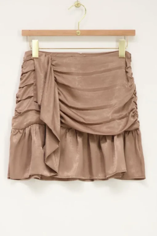 Beige Satijnen Look Rok Met Plooi
