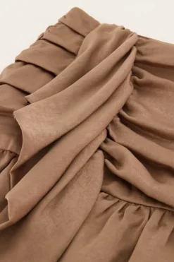 Beige Satijnen Look Rok Met Plooi