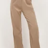 Beige Satijnen Wide Leg Broek Met Elastiek