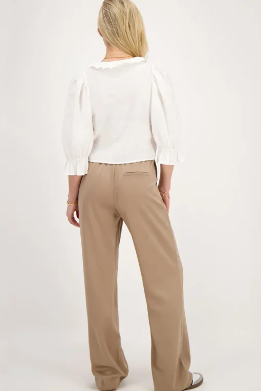 Beige Satijnen Wide Leg Broek Met Elastiek