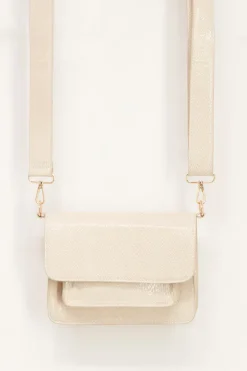 Beige Schoudertas Met Croco Design