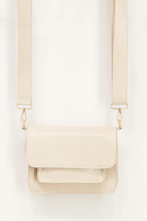 Beige Schoudertas Met Croco Design