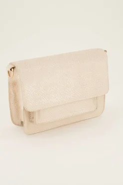 Beige Schoudertas Met Croco Design