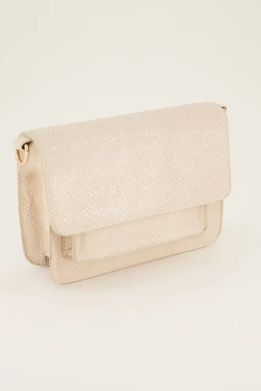 Beige Schoudertas Met Croco Design
