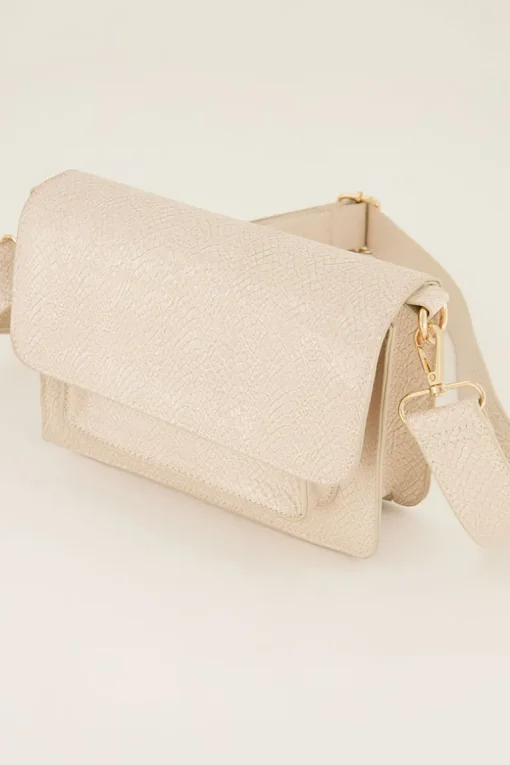 Beige Schoudertas Met Croco Design