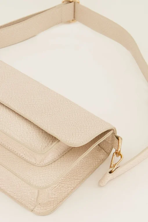 Beige Schoudertas Met Croco Design