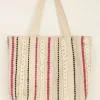 Beige Shopper Met Multikleur Strepen & Gevlochten Details