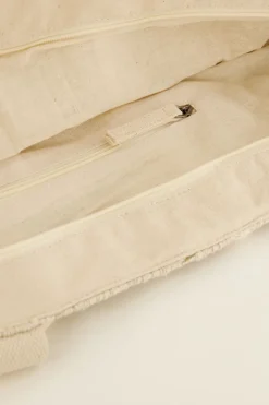 Beige Shopper Met Multikleur Strepen & Gevlochten Details