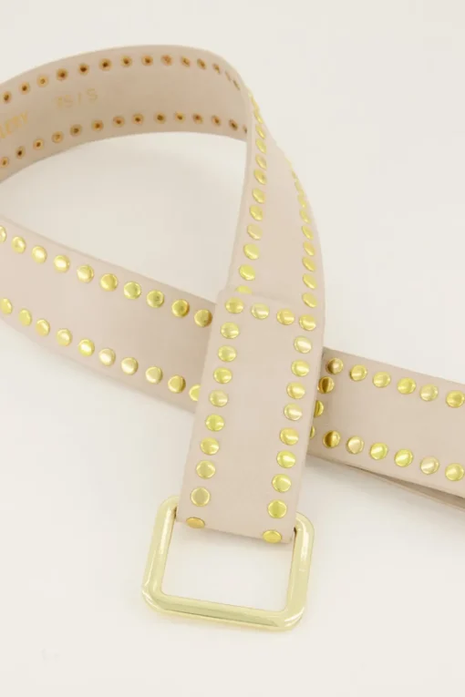 Beige Tailleriem Met Goudkleurige Studs