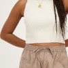 Beige Tanktop Met Rib