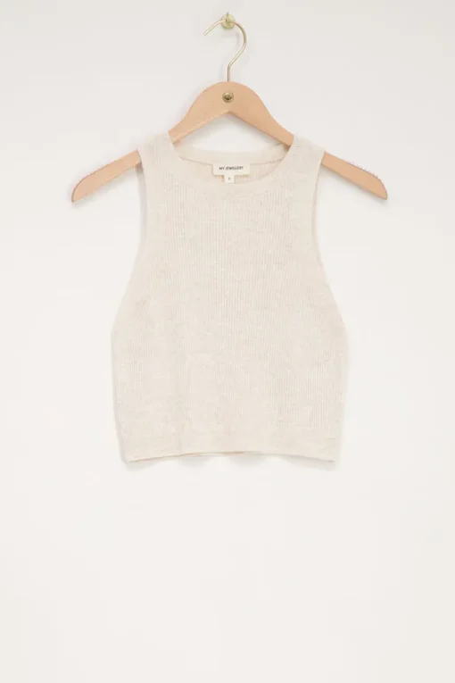 Beige Tanktop Met Rib