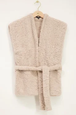 Beige Teddy Gilet Met Ceintuur