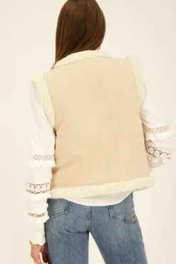 Beige Teddy Gilet Met Embroidery