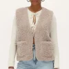Beige Teddy Gilet Met Knoop